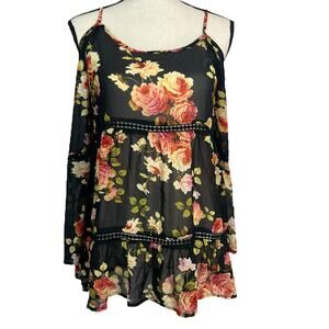 Paper Crane blouse sheer cold shoulder size small